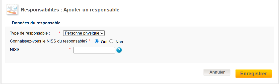 WIDE:  responsibilities; responsible person - Natural person - NSSO number known  WIDE:  responsibilities; add a responsible person - Natural person - when you know the NSSO number