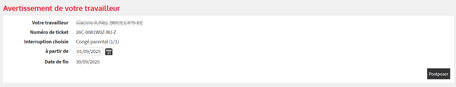 Screenshot showing the 'notifications to be processed'. Button 'postpone' on the bottom right.
