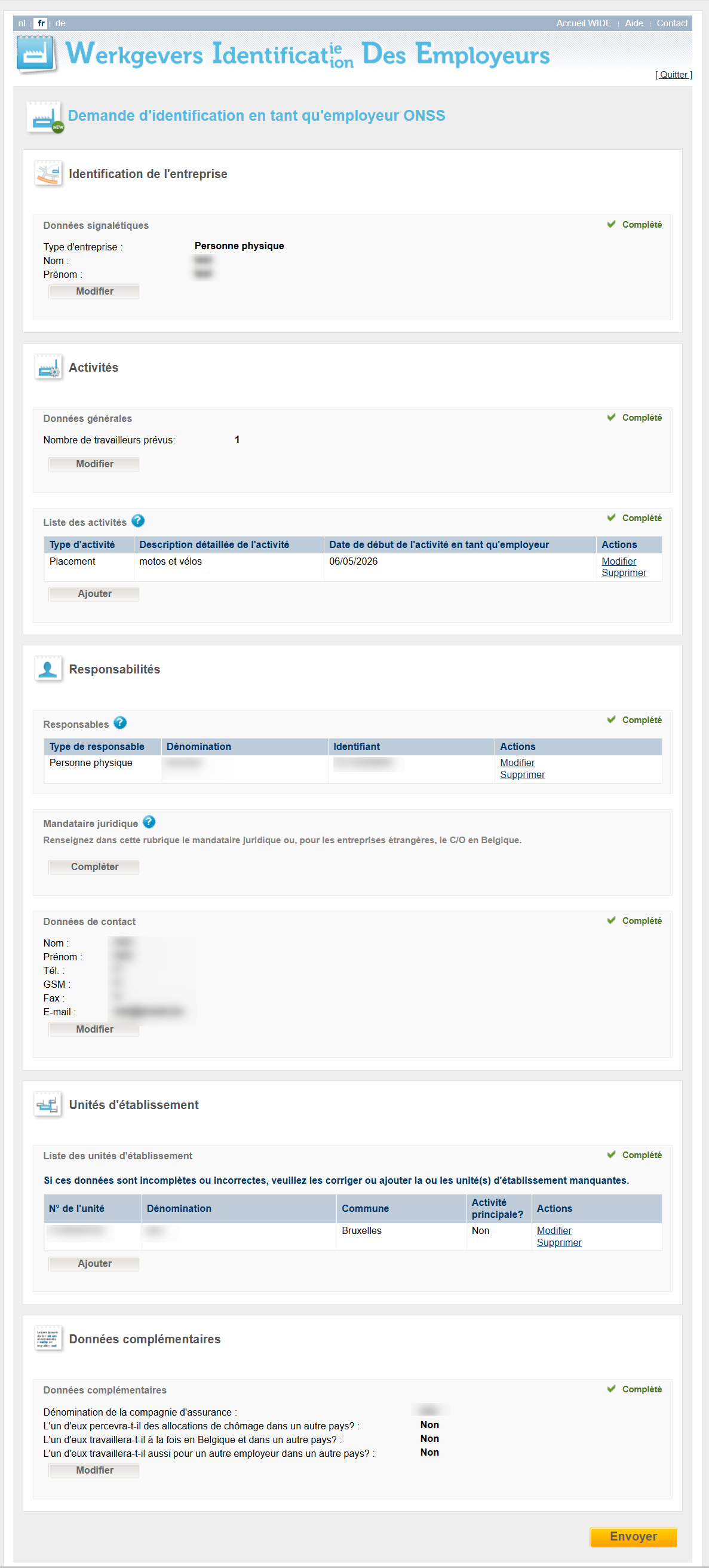 WIDE: summary screen  WIDE: summary screen all components of application