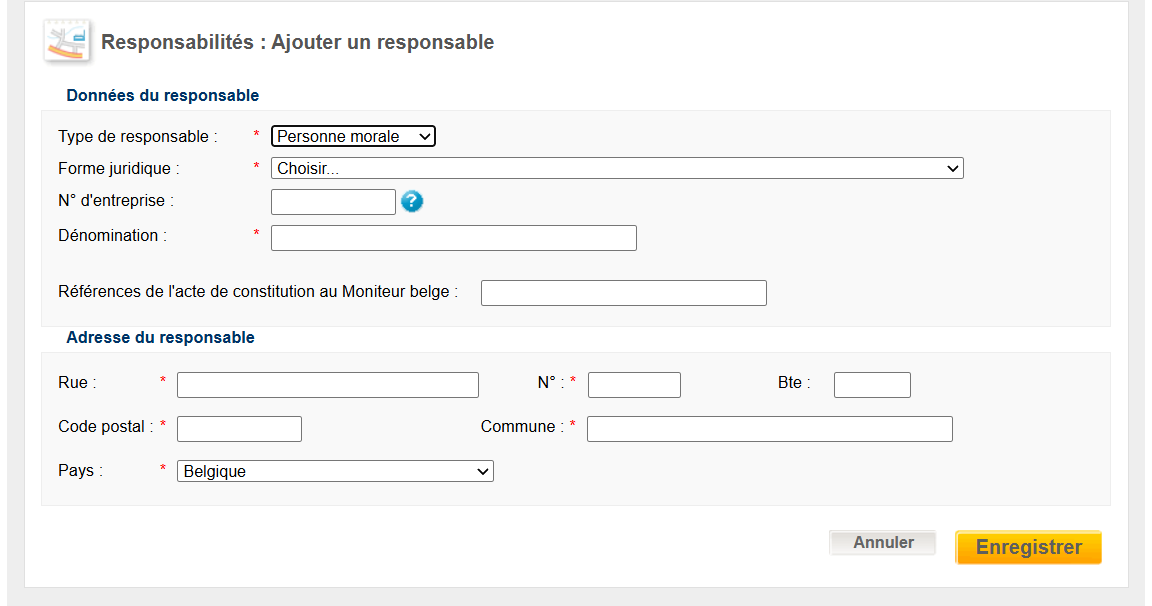 WIDE:  responsibilities; responsible person - Legal person  WIDE:  responsibilities; add a responsible person - Legal person
