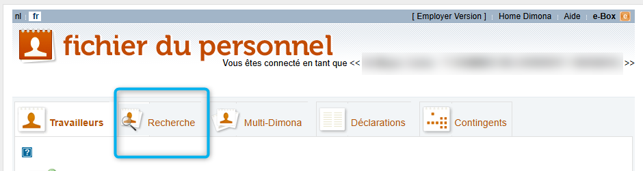Workforce Register (fichier du personnel) - Search Screenshot called Workforce Register (fichier du personnel), focusing on the tab Search (Recherche).