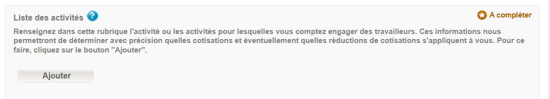 WIDE: List of activities  WIDE: entry screen for list of activities