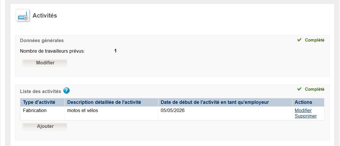 WIDE: overview Activities section  WIDE: Overview of completed ‘Activities’ section