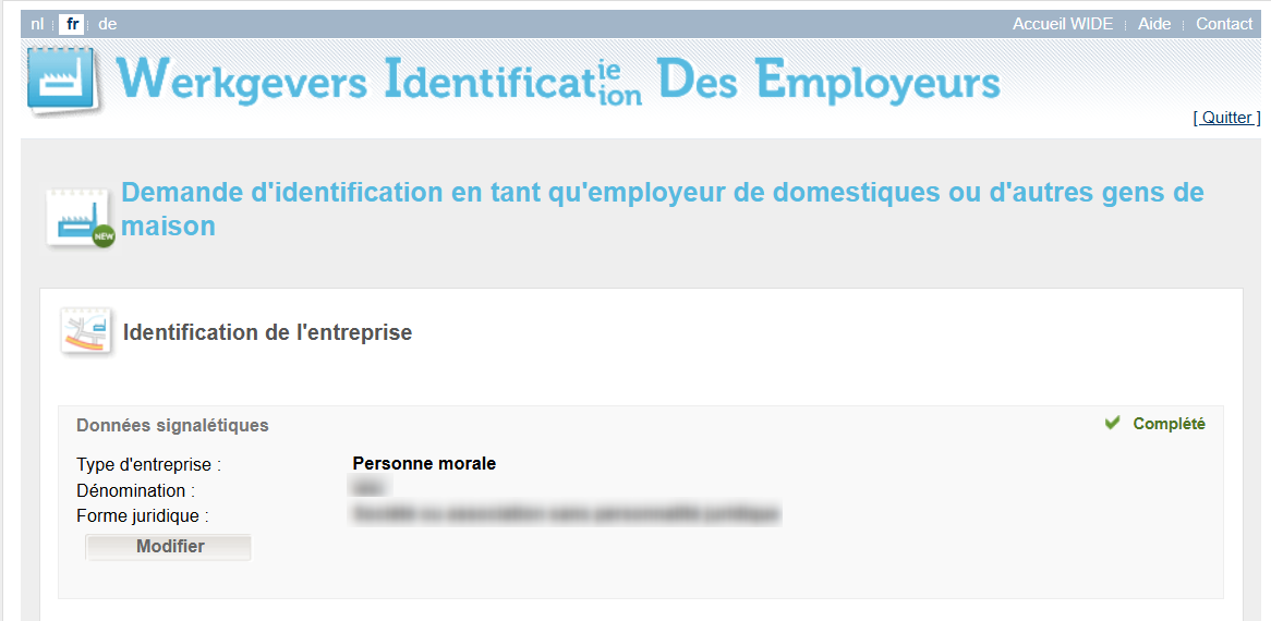WIDE Overview section identification  WIDE - Overview of completed ‘Enterprise identification’ section