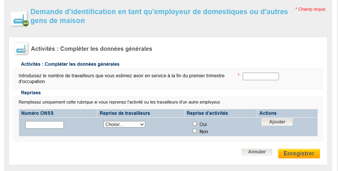 WIDE: Activities, general data  WIDE: Activities, filling out of general data on NSSO number, number of workers ...