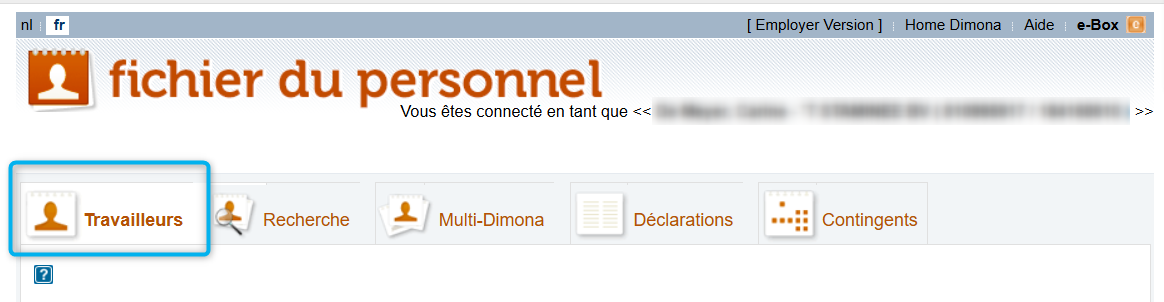 Workforce Register (fichier du personnel) - Employees Screenshot called Workforce Register (fichier du personnel), focusing on the tab Employees (Travailleurs).