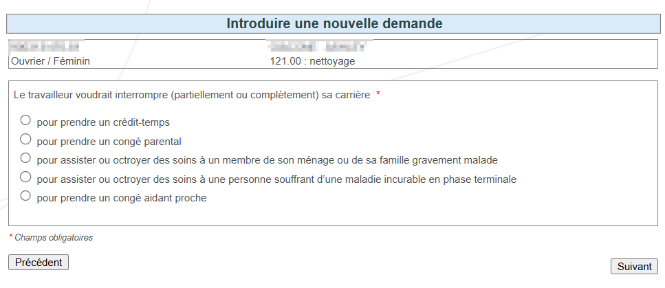 Screenshot tosubmit a new request. Possibility to choose the requested leave.