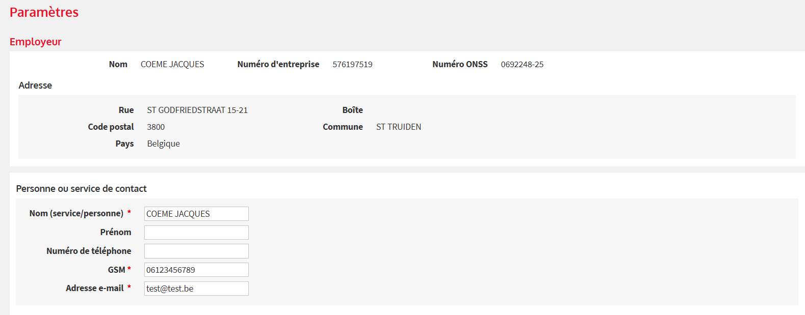 Screenshot to encode and check parameters of the employee.